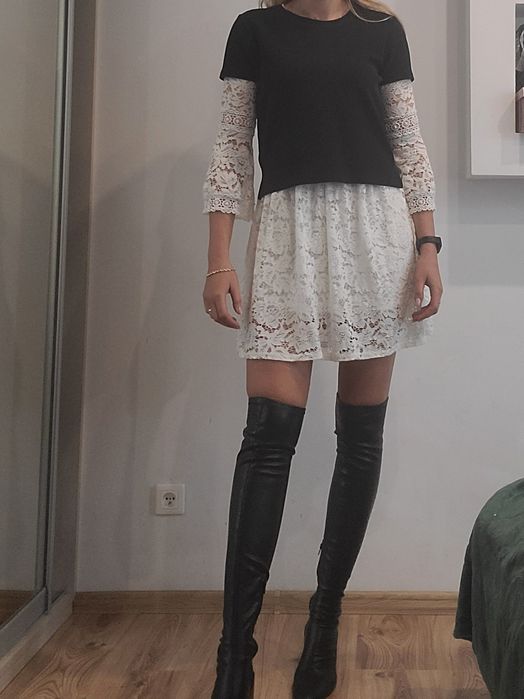 Sukienka S M L biala 36 koronkowa 38 40