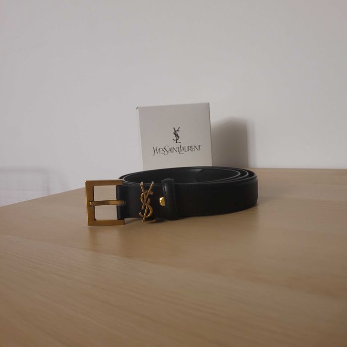 Czarny damski skórzany pasek YSL 100 cm