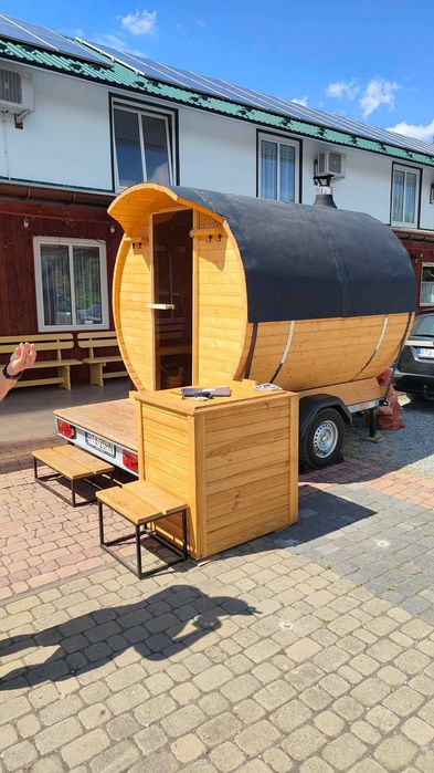 Sauna mobilna, na przyczepce, balia jacuzzi mobilne