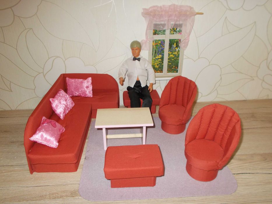 tapicerowane mebelki dla lalek typu barbie rogówka fotele stolik