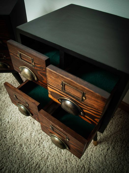 Szafki nocne vintage kartotekowe loft mid-century komoda z szufladami