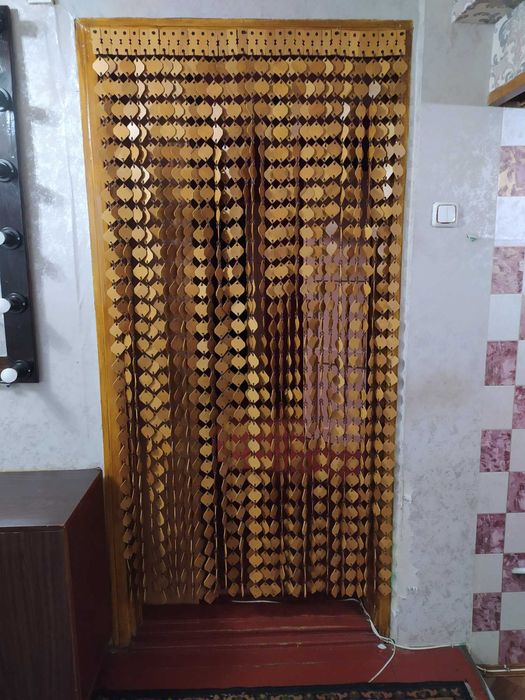 Штора з дерева, деревянная штора ромбы-листики. Размеры 1м на 2м