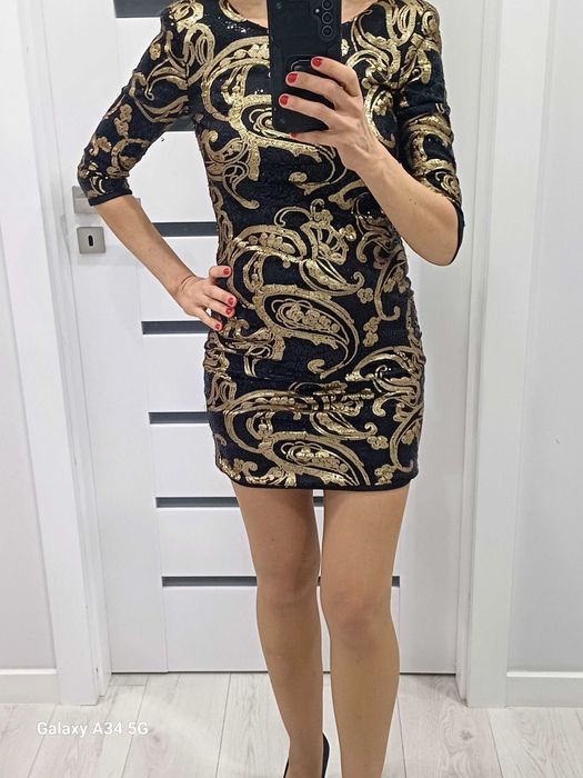 Sukienka cekinowa czarno-zlota. Rozmiar S. Bal/Andrzejki/Sylwester