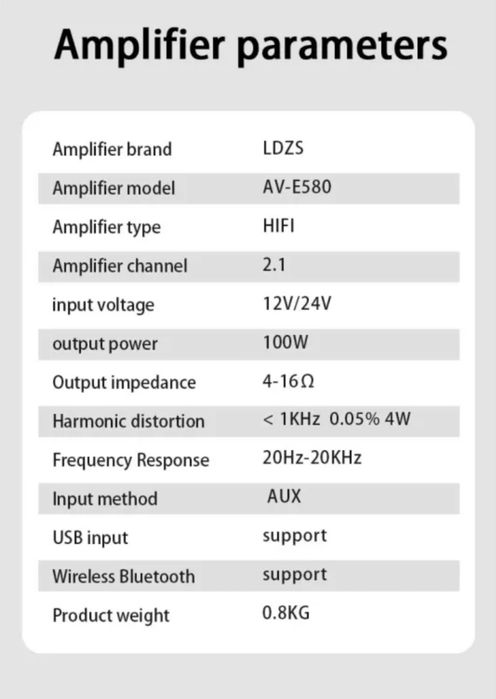 Amplificador LDZS E580 Bluetooth Canais de saida 2.1 com Comando
