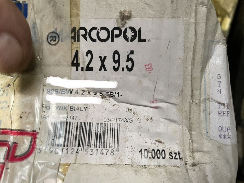 Nowe wkręty 4.2x9.5 torx bialy ocynk pakowane 10000szt  20 paczek