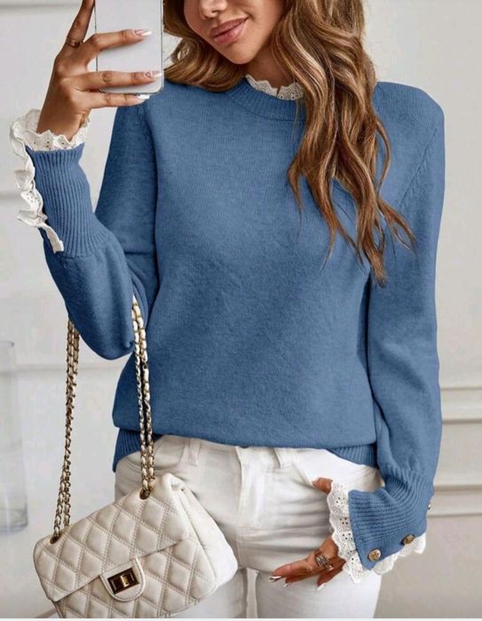 Кофта свитер с кружевными манжетами больштй размер 56-58р XXL