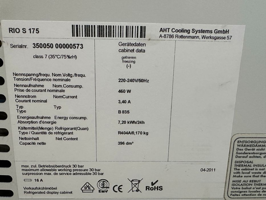 Zamrażarka witryna boneta Aht Rio 175 cm