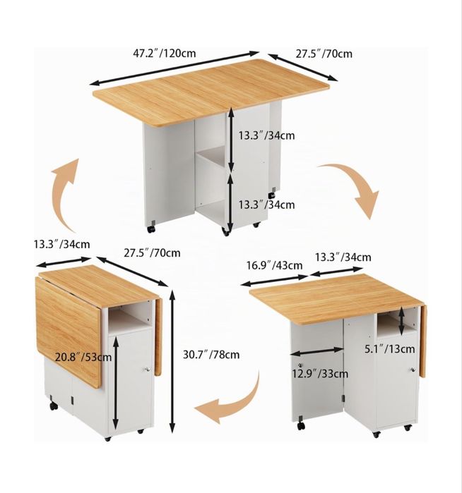 Mesa multifunções dobrável com rodas