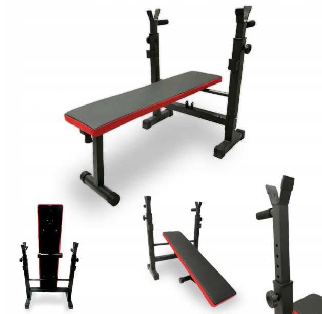 Ławka treningowa gryf prosty 180cm 28, hantle żeliwne talerze żeliwne