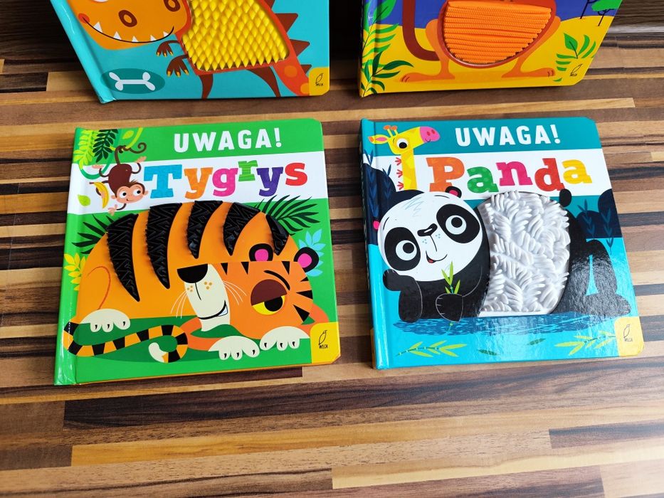 Zestaw Książki sensoryczne uwaga jeż dinozaur kangur  rekin tygrys
