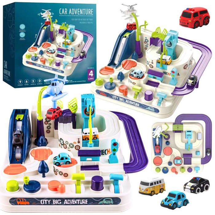 Interaktywny Tor Przeszkód dla Autek Zjazd Samochodowy + 4 Auta B108