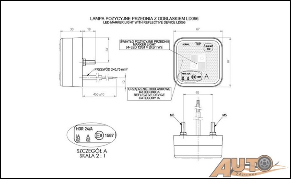 Lampa obrysowa LED z odblaskiem HORPOL LD 096