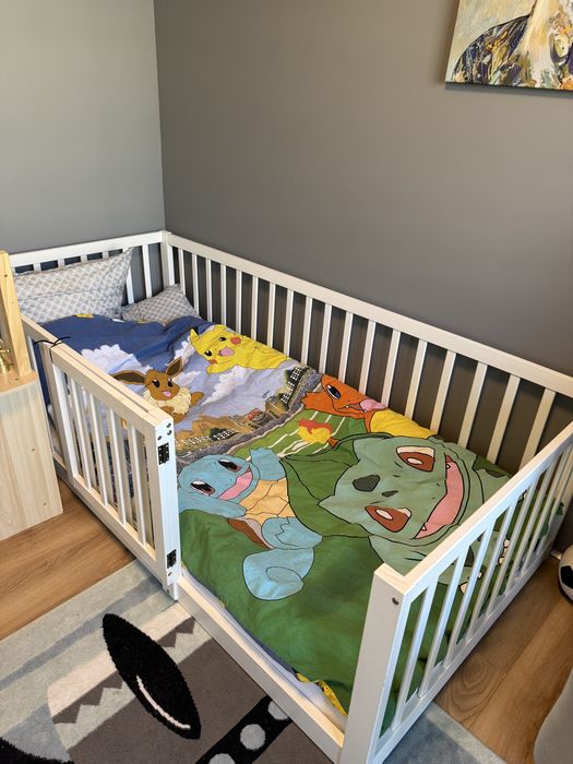 Lozeczko dzieciece niskie przypodlogowe barierki materac 90x200