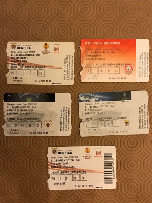 BENFICA - Bilhetes antigos futebol