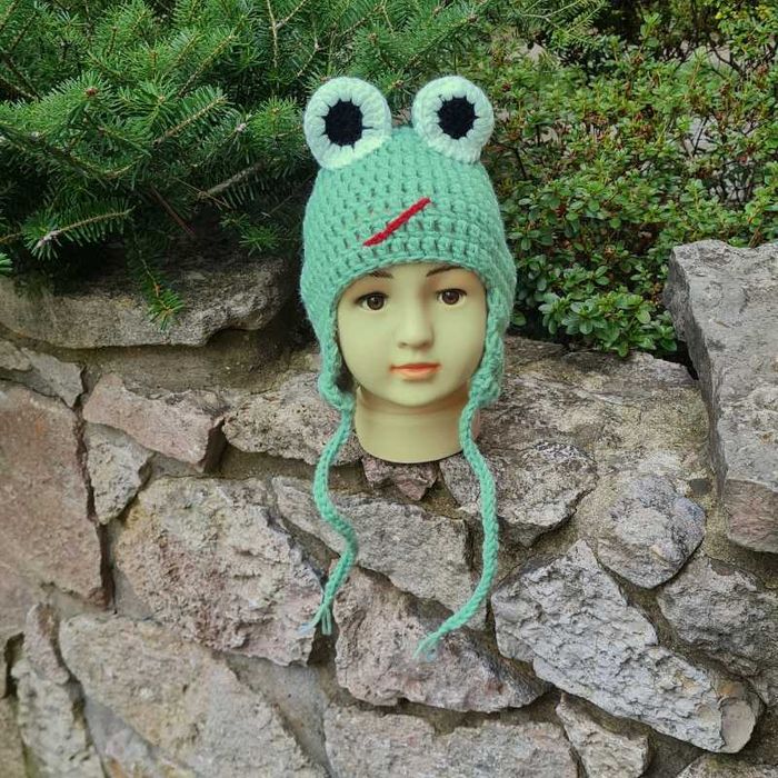 Czapka miętowa żaba z nausznikami