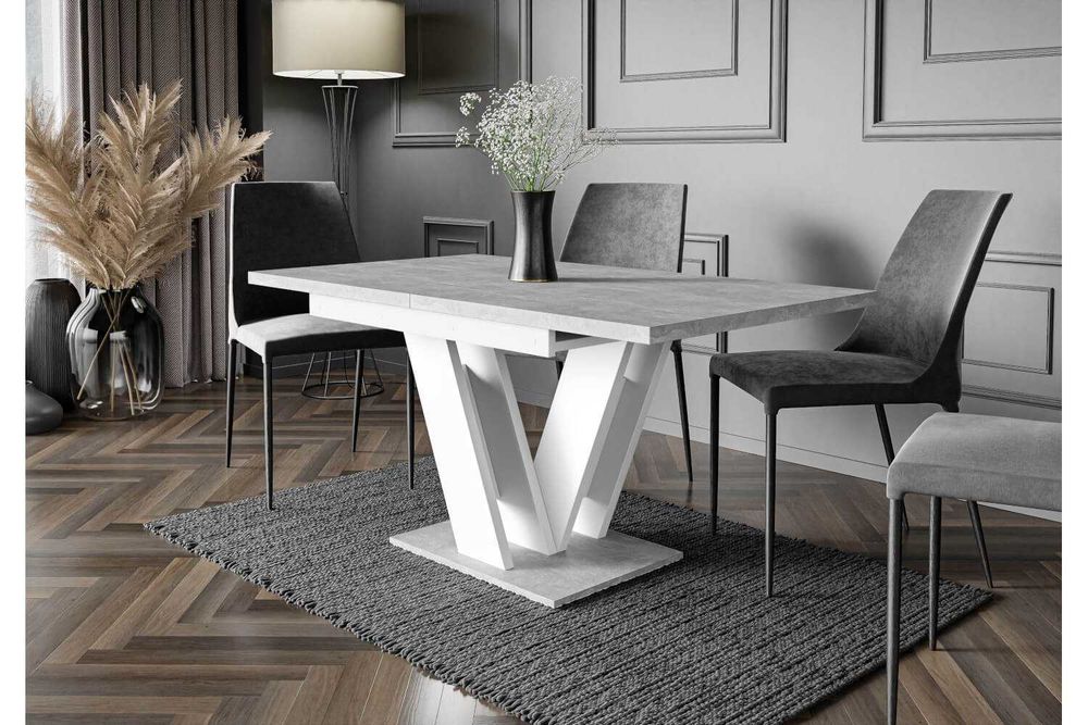 Stół matowy rozkładany 120-160 cm biały mat beton do salonu