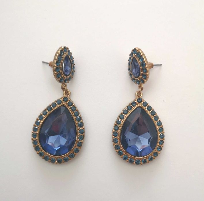 Brincos dourados com pedras azuis - nunca usados