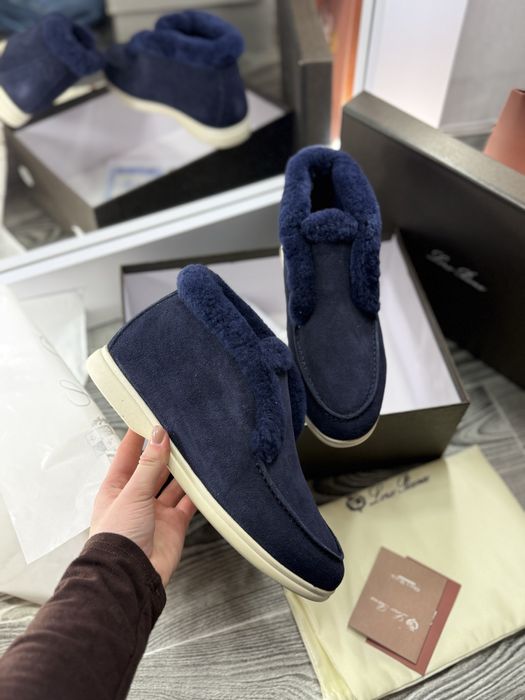 Сині жіночі лофери високі лоро піана lp loro piana зимові з хутром