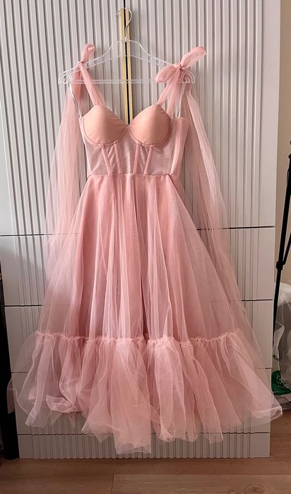 Sukienka MIDI pudrowy róż