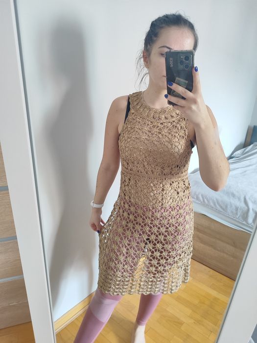 Złota ażurowa narzutka, tunika w stylu Boho, letnim