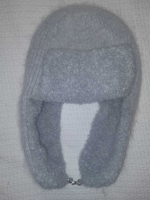 Шапка ушанка ангора серо- голубая