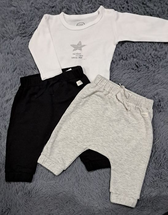 Spodnie hm 56 body cool club 56 smyk zestaw komplet bialy czarny szary