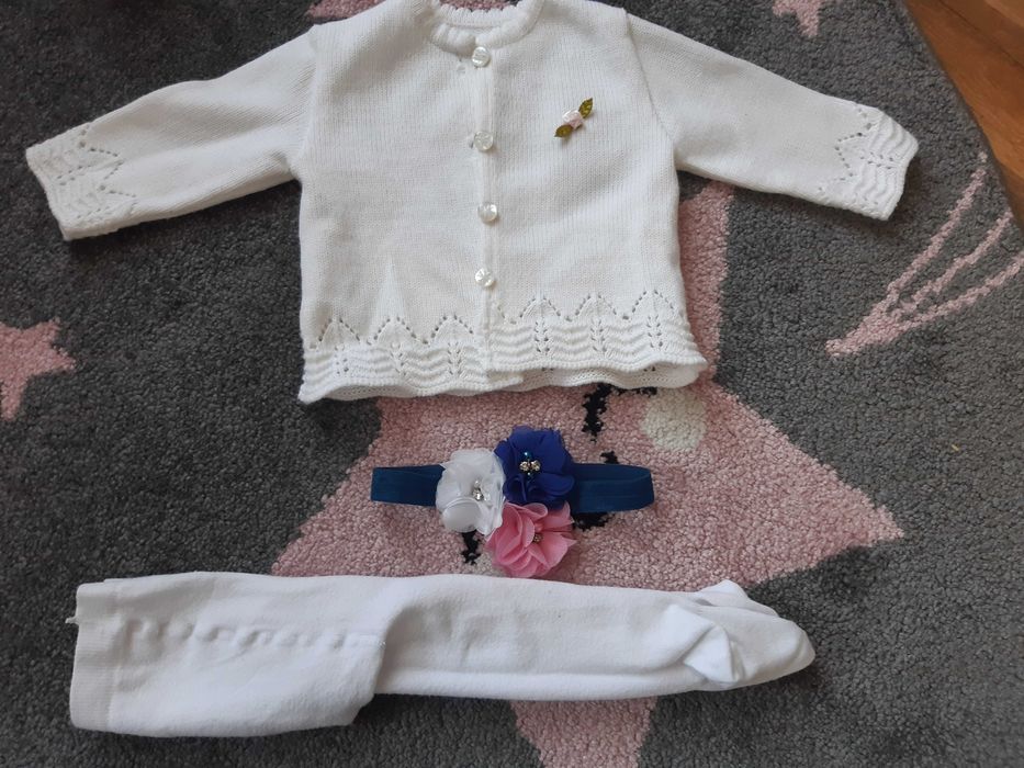 sukienka+sweterek+opaska+rajstopy rozm. 68