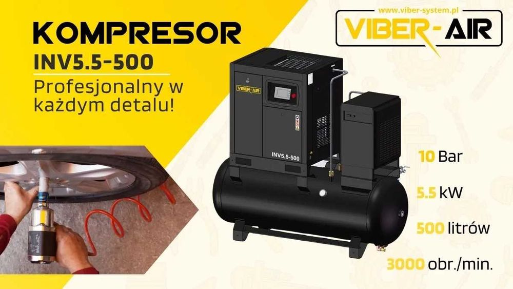 Kompresor Sprężarka Śrubowa z osuszaczem i falownikiem 5,5kW 500l 400V