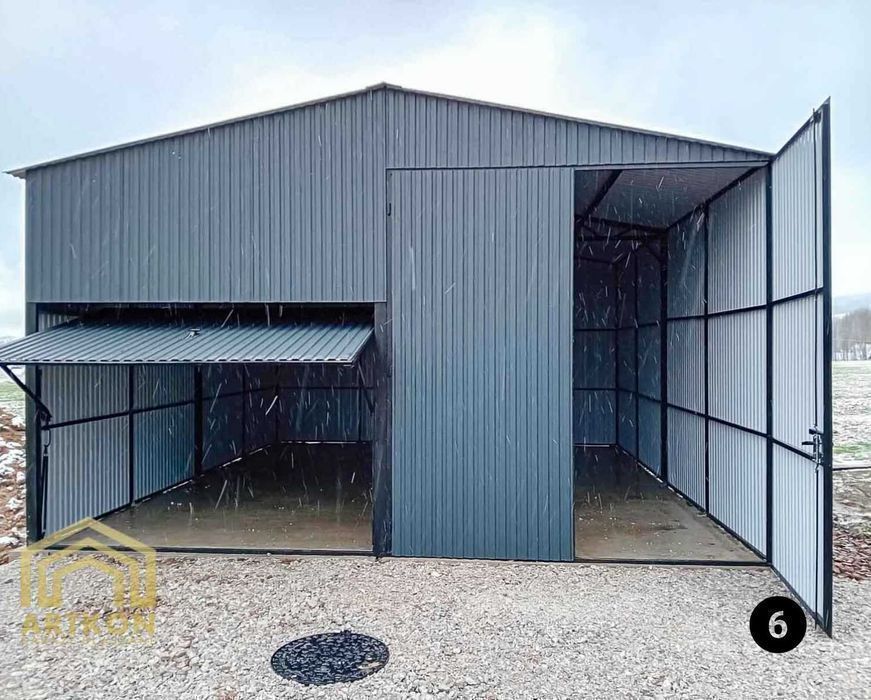 Wiata stalowa magazynowa z blachy ocynkowanej montaż