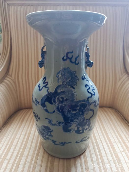 Jarrão Porcelana Chinesa Leão Budista séc XIX 42 cm