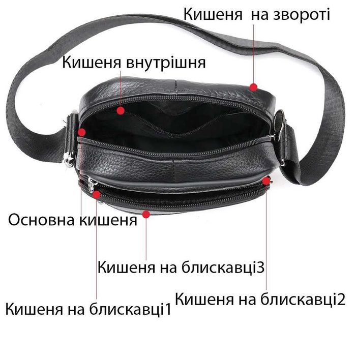 Стильна чоловіча шкіряна сумка через плече, з натуральної шкіри, чорна