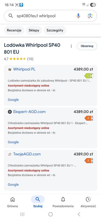 LODÓWKO ZAMRAŻARKA  Whirlpool  do zabudowy  70  prawie nowa