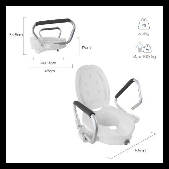 Elevador de sanita Guadiana com tampa, apoios de braços dobráveis