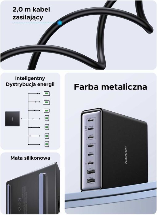 UGREEN Ładowarka Sieciowa 2x USB-A 4XUSB-C GaN 200W Telefonu Komputera