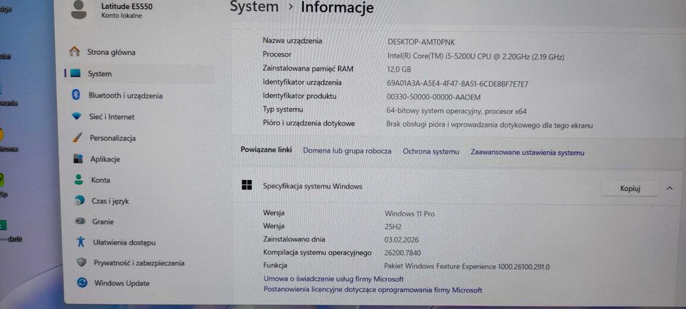Dell Latitude E5550 Windows 11 Dysk SSD