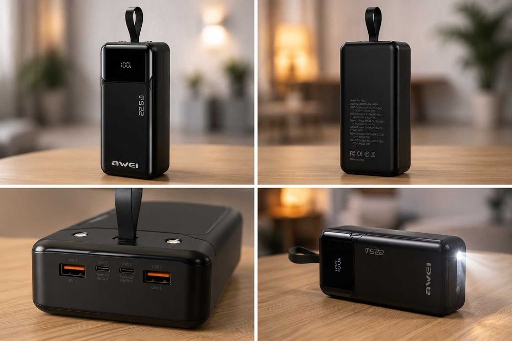 Потужний портативний акумулятор AWEI PA 105 павербанк 40000mah POWER BANK 22,5W