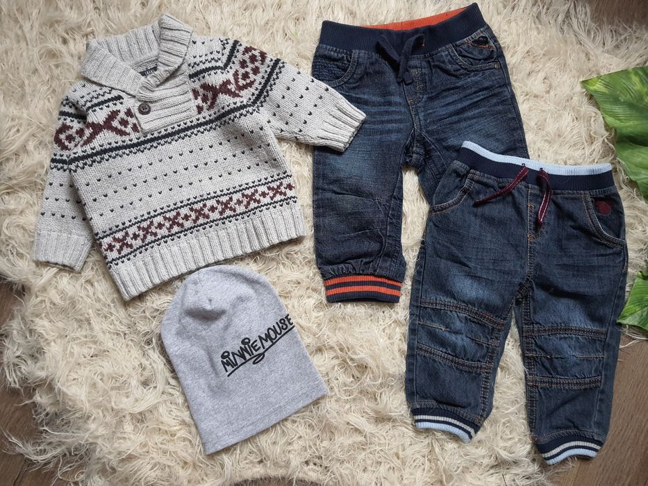 Набор, комплект для мальчика джинсы, свитер, шапка