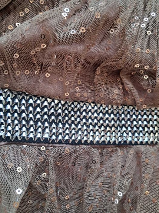 Brązowa, błyszcząca bluzka z cekinami na imprezę rozm. M/XL