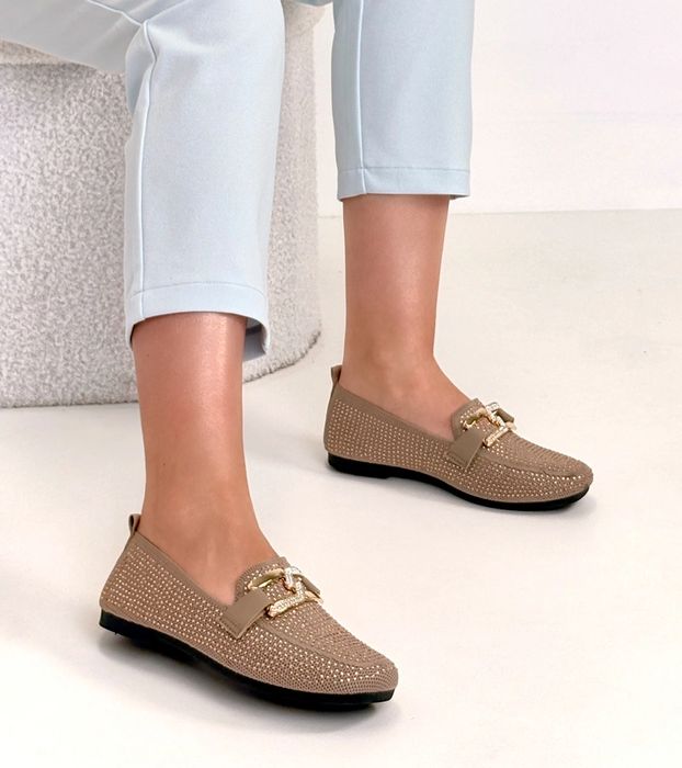 Brązowe Mokasyny Zdobione Cyrkoniami Penelope