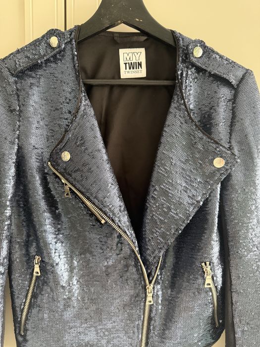 Twinset granatowa cekinowa ramoneska letnia narzutka s