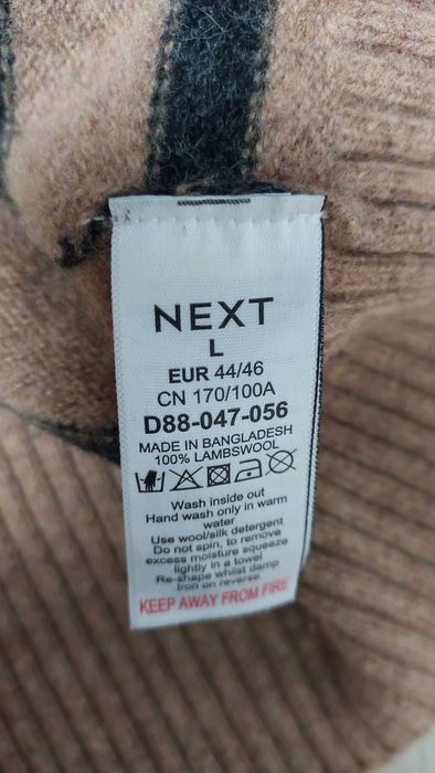 Brązowy sweter damski w paski 100% WEŁNA NEXT, R. L/XL