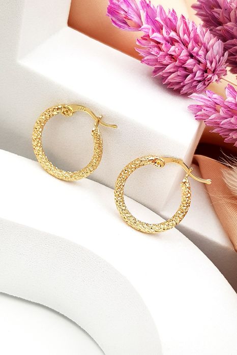 Złote kolczyki. Kółka. Diamentowane. Nowe