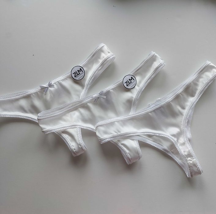 Stringi damskie 3-pak. Elegancki z jedwabiu naturalnego. Rozmiar M