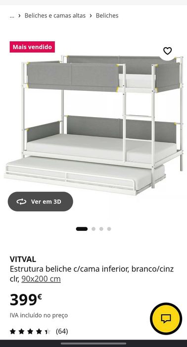 Beliche Vitval Ikea 3 camas e colchões