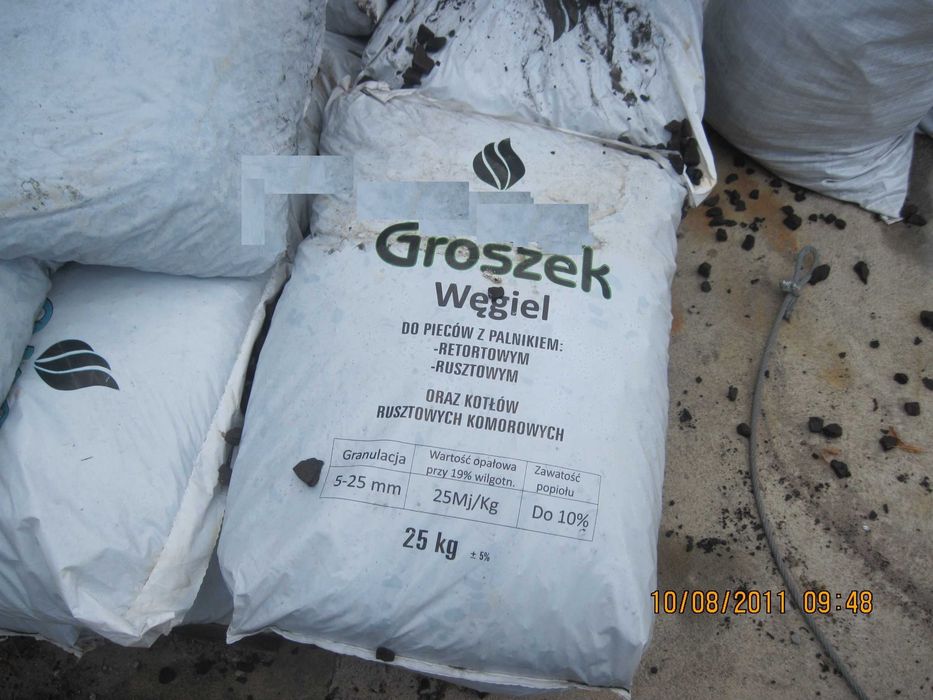 węgiel  groszek 5-25mm   kaloryczność 25MJ/kg  0 spieków