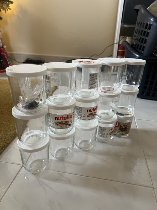 Lote de frascos de Nutella em vidro com tampa