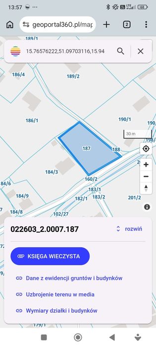 działka budowlana  18 arów Twardocice