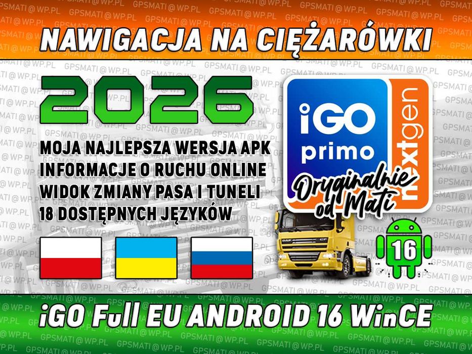iGO TIR Nawigacja Mapy Karta na Ciężarówki Android 2026 Nextgen Truck