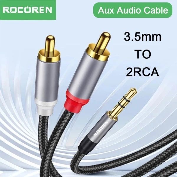 Аудио кабель 3.5 джек 2RCA, Стерео AUX 1м, позолоченные разьемы HiFi