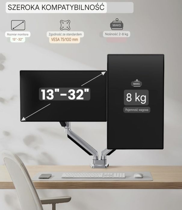 !! UCHWYT do 2 monitorów 13-32" Aluminiowy Stojak SUPER JAKOŚĆ !!